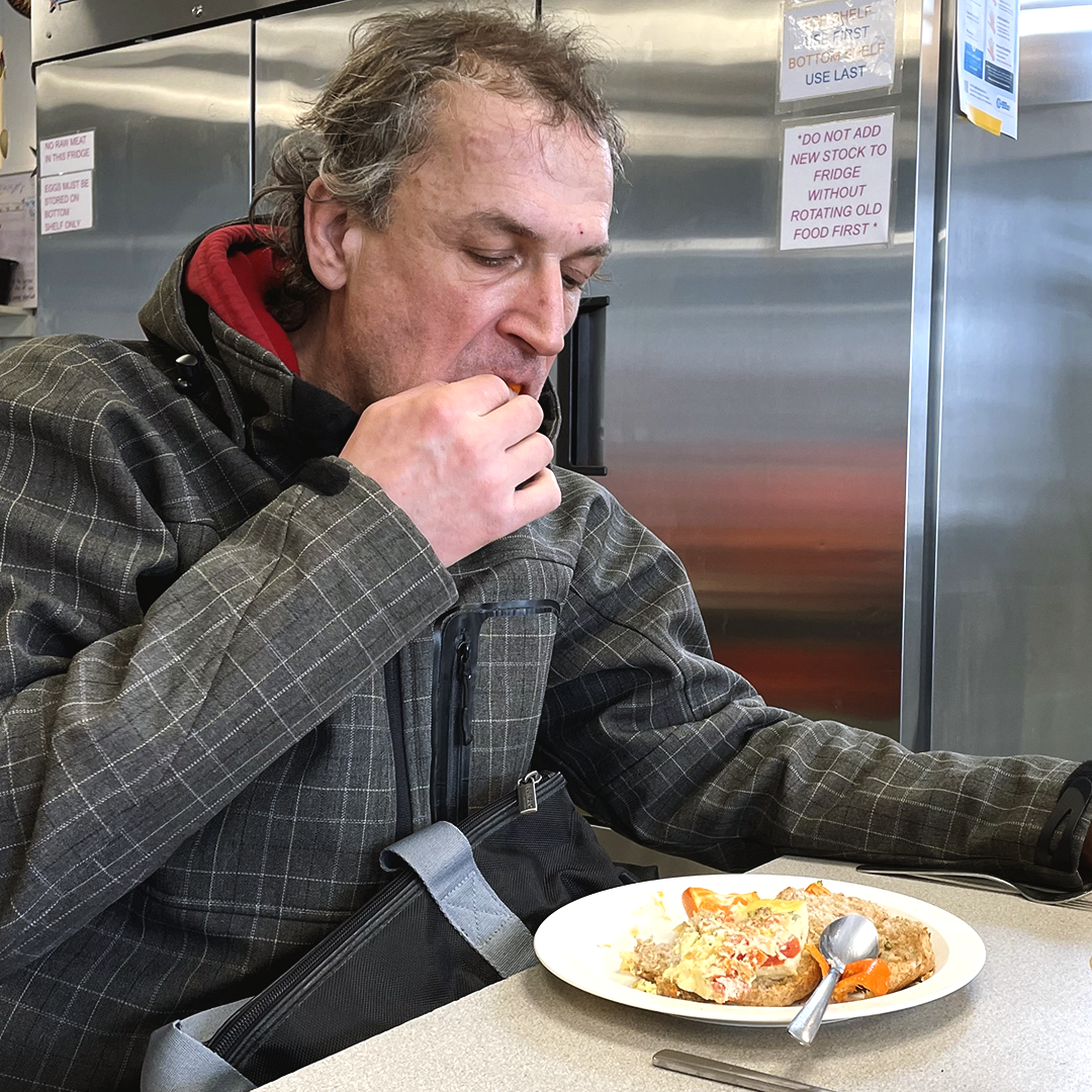 TGP_Client_Dan_Cropped Dan, one of The Gathering Place's clients, enjoying his lunch in our Meal Centre.